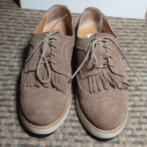 Women's Taupe Suede Wingtip Brogue Shoes